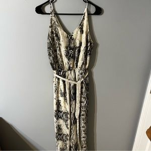 Snake Print V-Cut Jumpsuit with Belt